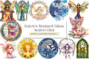 Fairies Stained Glass Watercolor Cli, an Illustration by DreamArtGraphic (Thumbnail 1 of 4)