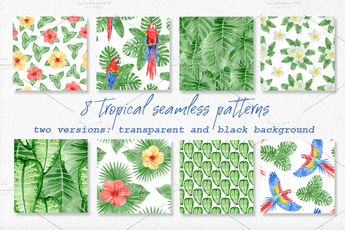 Watercolor tropical patterns, a Pattern Graphic by AV Design (Photo 1 of 7)