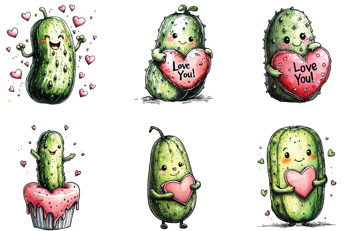 Whimsical Funny Pickle Valentine PNG, an Illustration by CraftArtStudio (Photo 2 of 5)