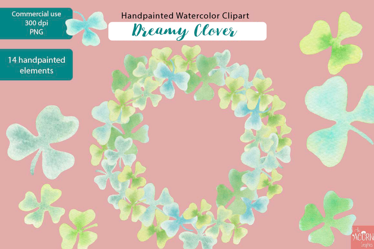 Watercolor Clipart Dreamy Clover PNG, an Illustration by LittleAcornGraphics (Photo 3 of 5)