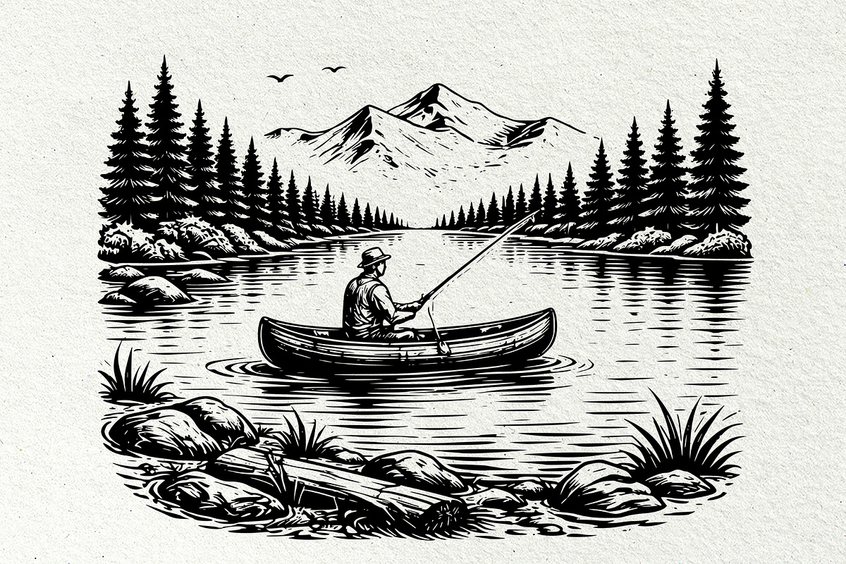 Vintage Fishing Engraving Graphics, a Sport Illustration by DENIDigitalArtSudio (Photo 4 of 8)