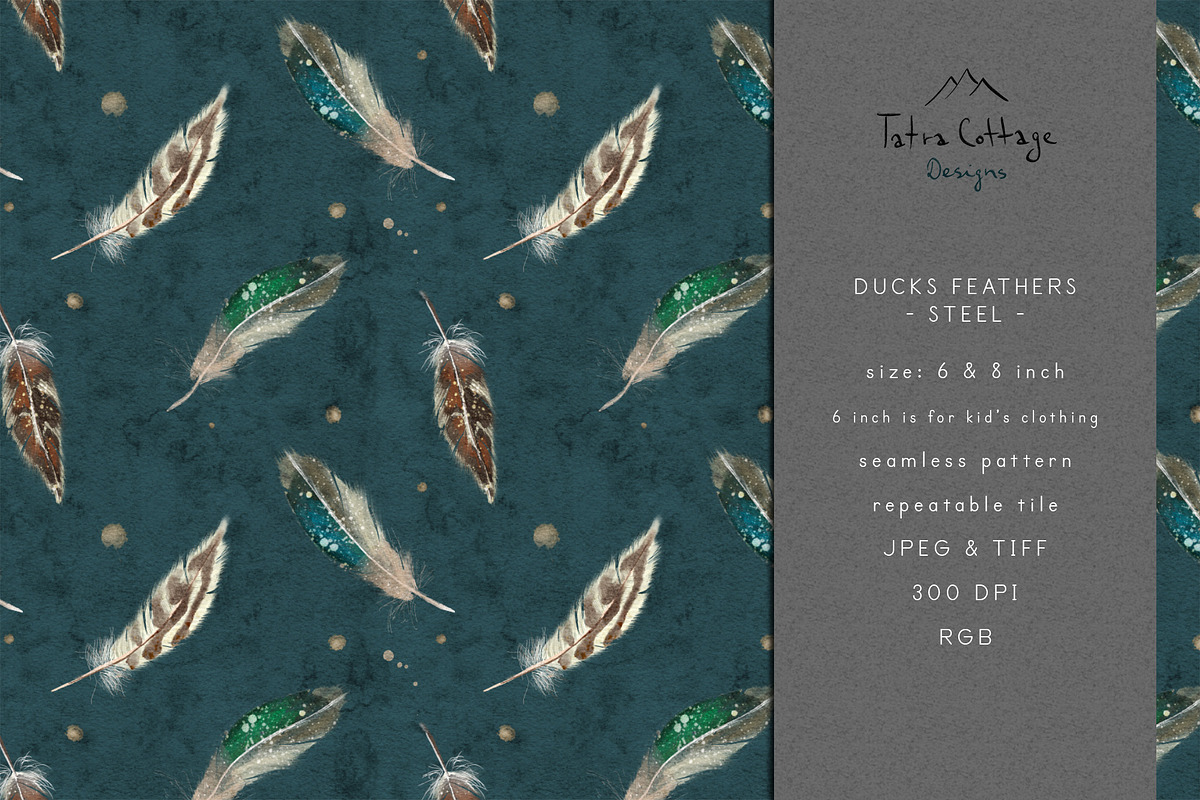 Duck Feathers Seamless Pattern Steel, a Pattern Graphic by Tatra Cottage Designs (Photo 1 of 4)