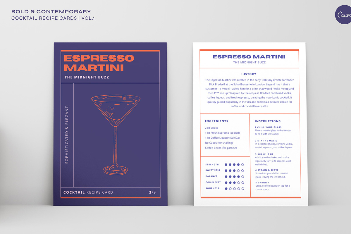 Cocktail Recipe Cards Template, a Marketing Template by Va Bene Studio (Photo 2 of 10)