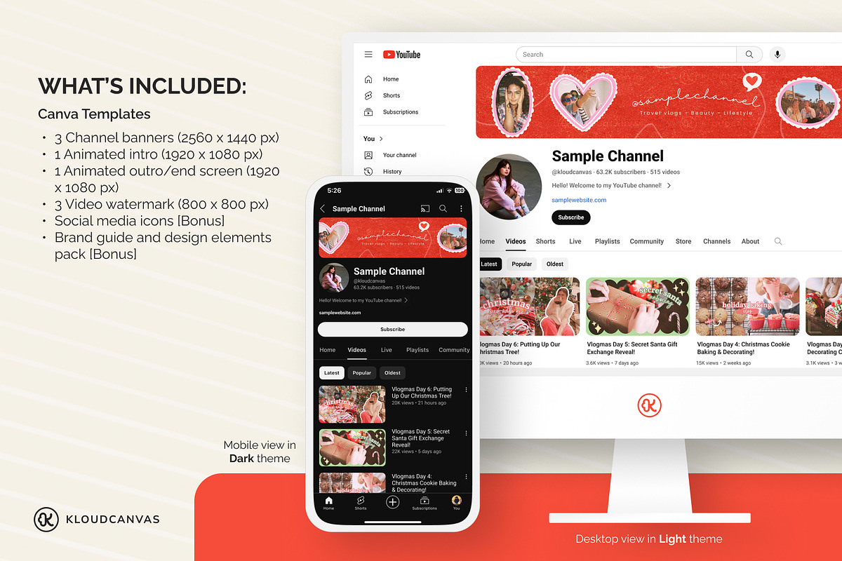 YouTube Branding Kit - Coquette Love, a Social Media Template by KloudCanvas (Photo 2 of 7)