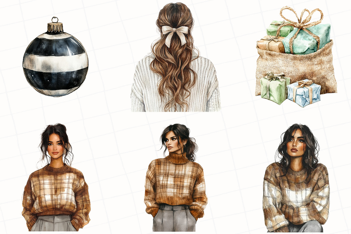 Watercolor Rustic Christmas Clipart, an Illustration by OK Design (Photo 3 of 5)