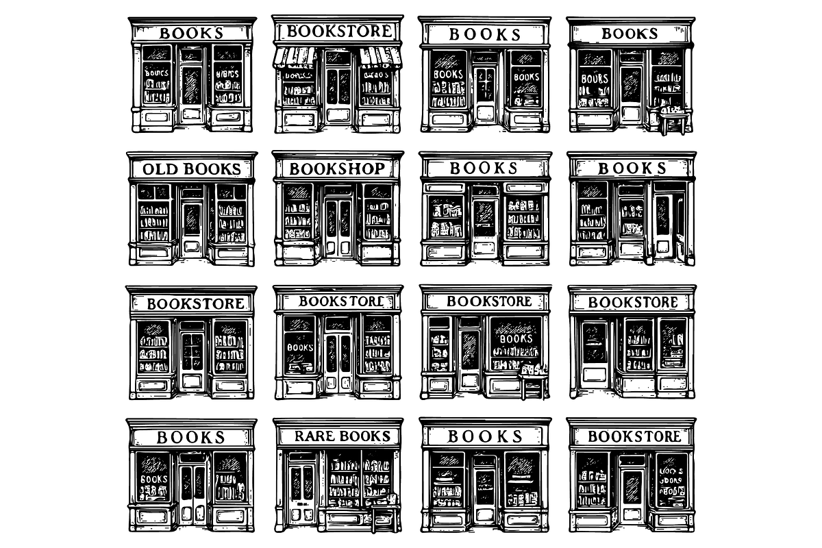 Old Bookstore Facades Collection, an Object Graphic by nikagraphic