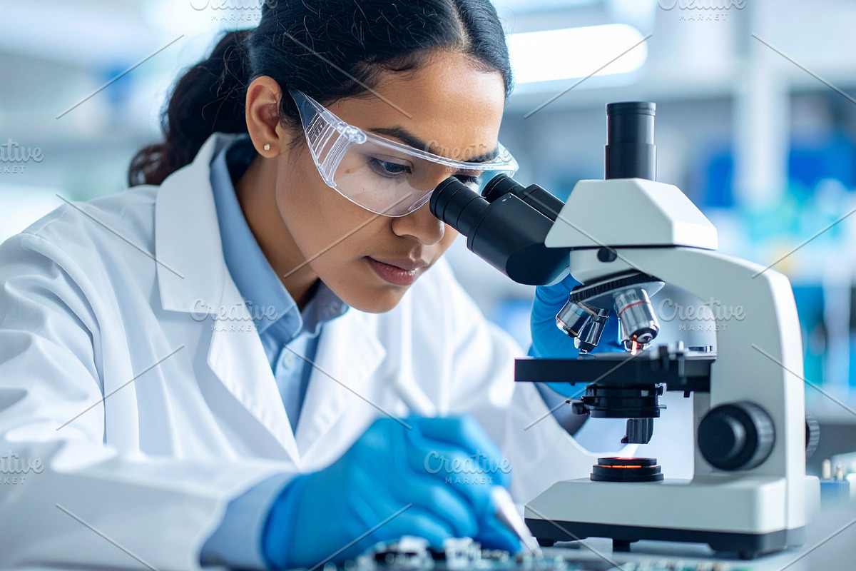 Teenage girl in a lab coat working alone on a science experiment, a School & Education Photo by DanFLCreativo (Photo 2 of 2)