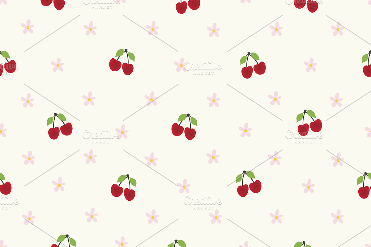 Cherries & Daisies Set of 7 Seamless, a Pattern Graphic by Amy Lynn Grover (Photo 6 of 10)