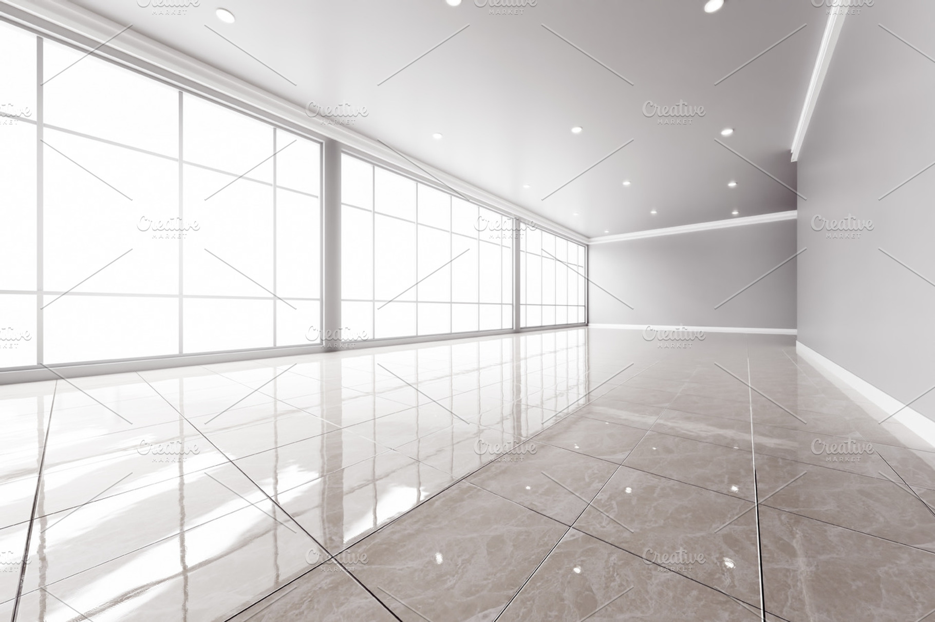 Modern empty office interior with big windows featuring office, modern, and, an Architecture Photo by Photocreo Michal Bednarek