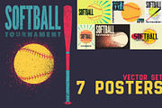 Softball vector poster set., a Sport Illustration by PoPaShop (Thumbnail 1 of 8)