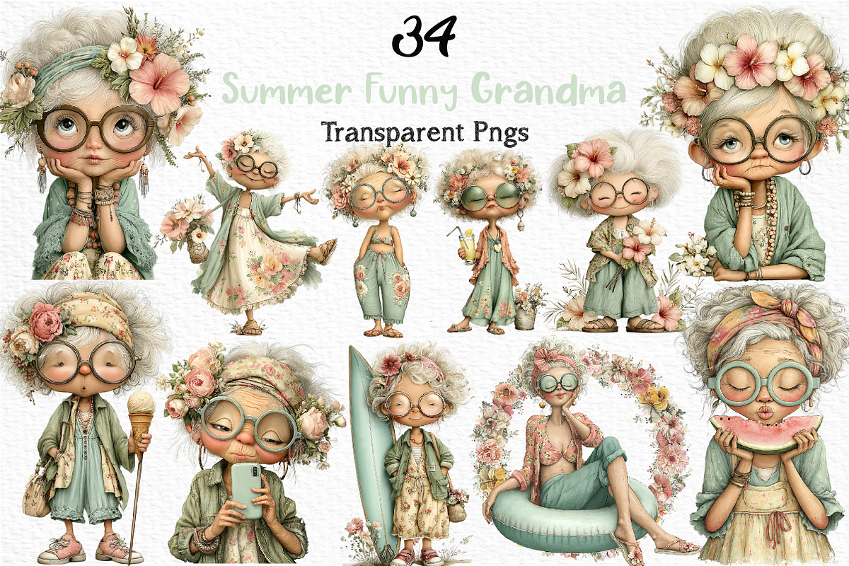 Summer Funny Grandma Clipart, an Illustration by Craft Nest (Photo 1 of 12)