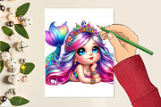 Watercolor Cute Mermaid Clipart, a Seasonal Illustration by Craft Nest (Thumbnail 2 of 5)