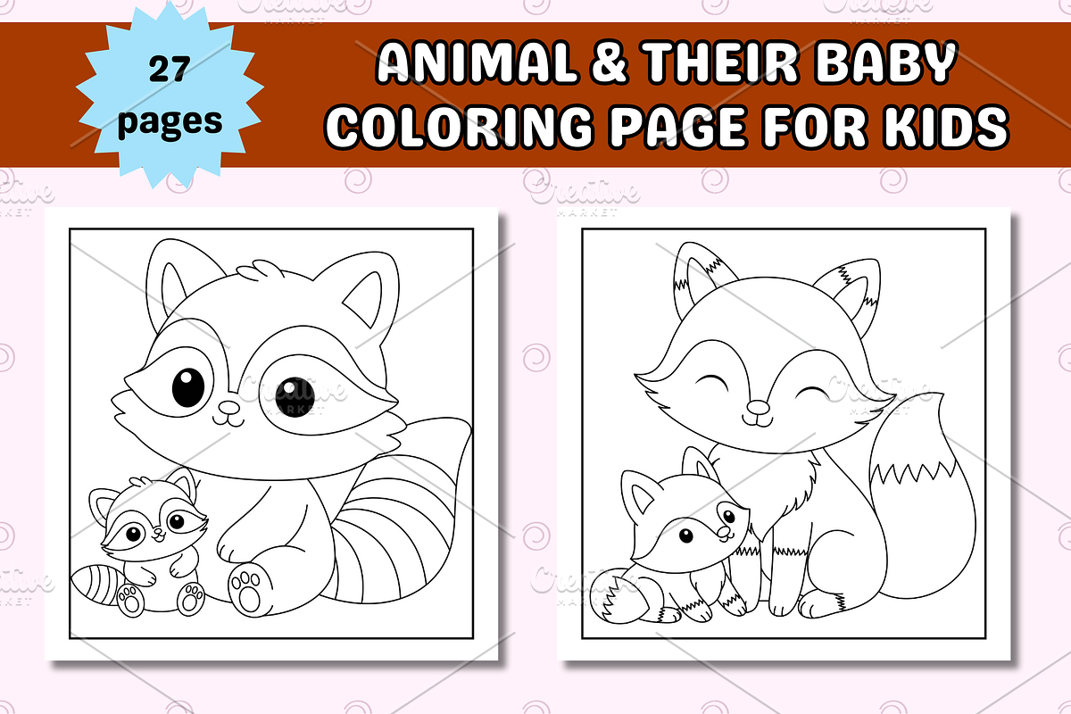 Animal & Their Baby Coloring Page, an Animal Illustration by Salaly (Photo 3 of 6)