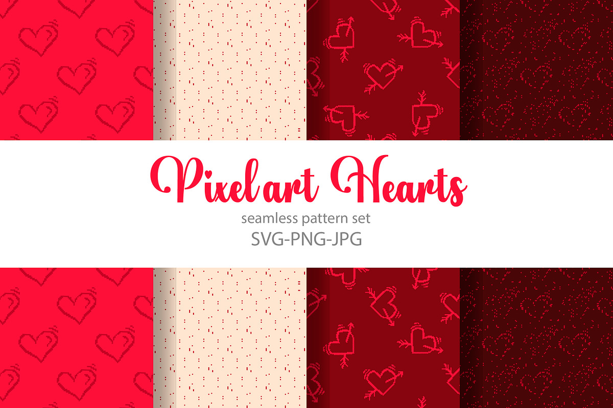 Pixel art Hearts prints |Valentine's, a Pattern Graphic by Tati_Kli (Photo 1 of 5)