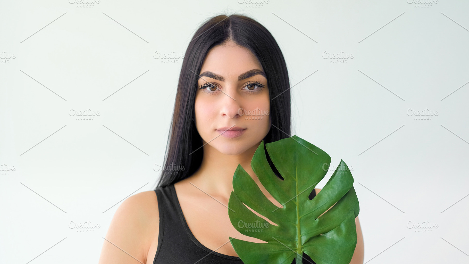Tropical treatment eco cosmetic woman green leaf, a Person Photo by Photo Drive Studio