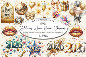 Glittery New Year Sublimation, an Illustration by DreamCafeArt