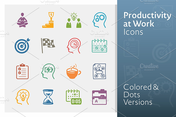 Productivity At Work Icons Colored
