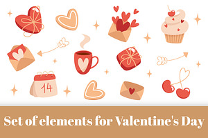 Set of elements for Valentine's Day