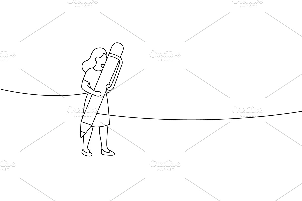 Woman carrying oversized pen, a Person Illustration by GraphiShop