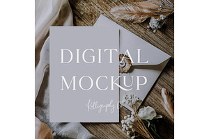 Gold Detailed Card & Envelope Mockup, a Mockup by Kelligraphy Co.