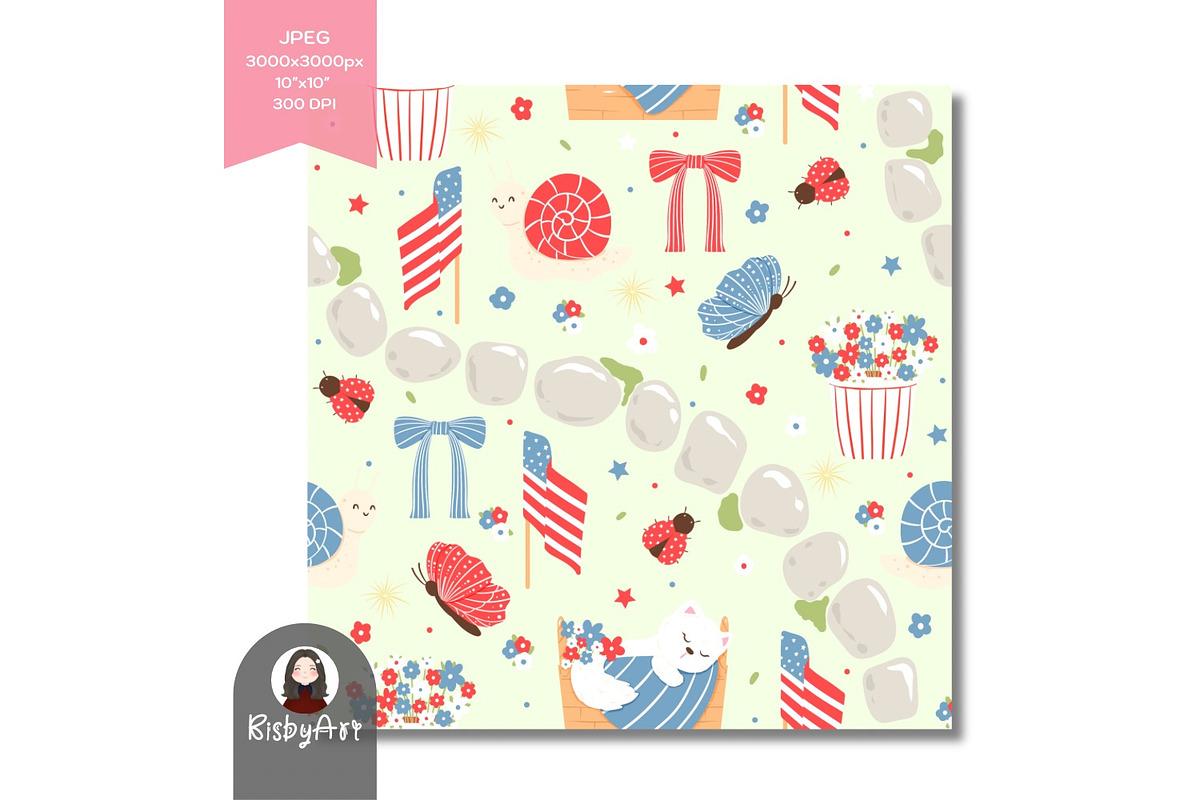 Patriotic Garden Seamless Pattern, a Pattern Graphic by KisbyArt (Photo 3 of 3)