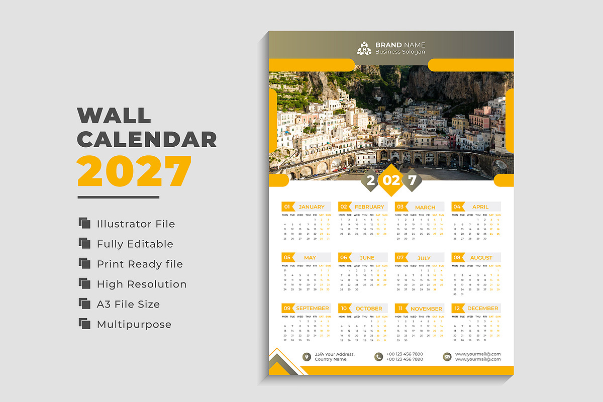 2027 Landscape Calendar Template, a Stationery Template by pixelcreatx (Photo 7 of 7)