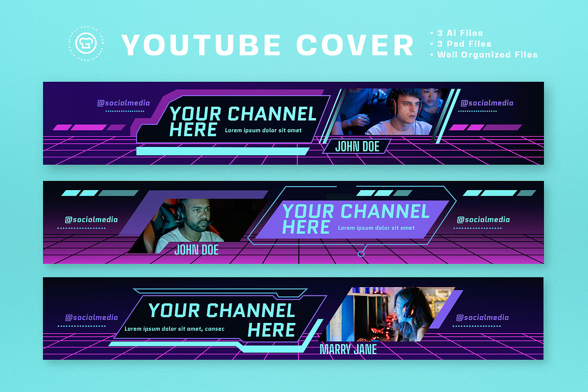 Synthwave Gamers Youtube Cover, a Social Media Template by graphicook (Photo 2 of 3)