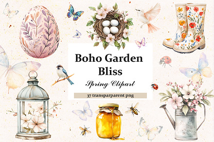 Boho Spring Easter Clipart Set