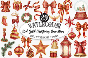 Red Gold Christmas Decoration Clipar, an Illustration by Designking