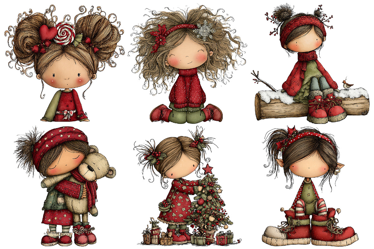 Whimsical Christmas Girl Clipart, an Illustration by Pixels.Craft (Photo 4 of 6)