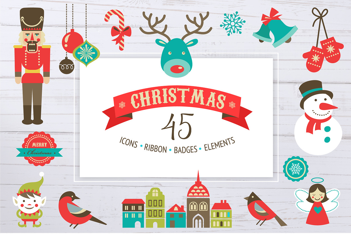 Retro Christmas icons set, a Decorative Illustration by Marish (Photo 1 of 3)