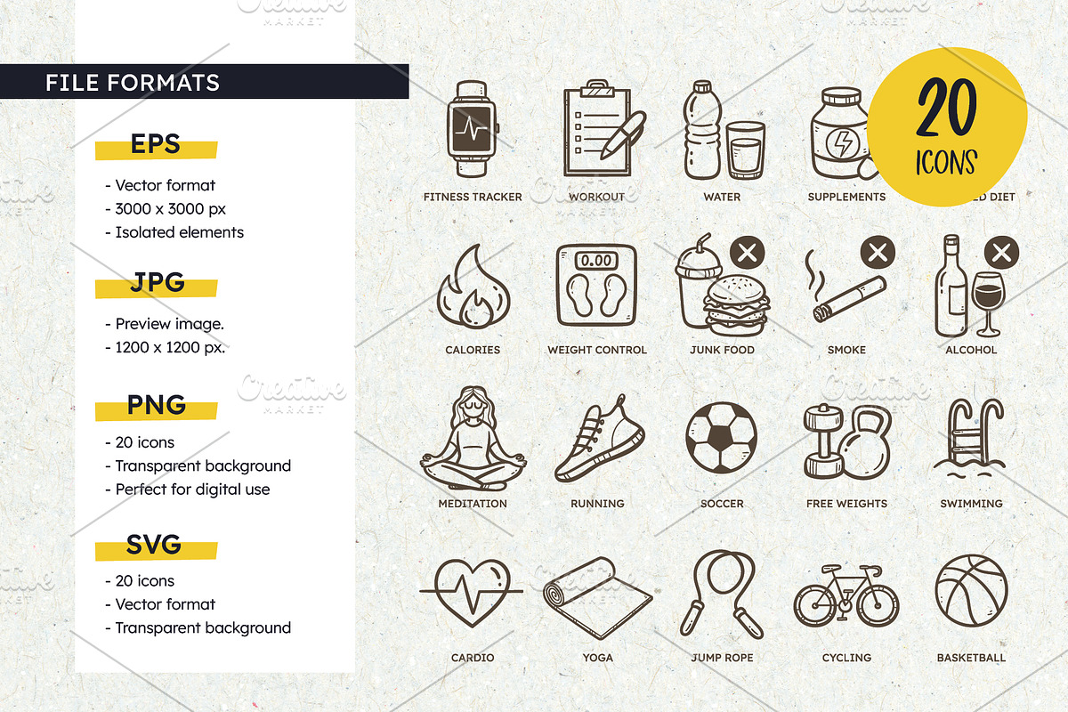 Healthy & Fitness Icon Set, an Outline Icon by insemar (Photo 3 of 4)