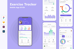 Exercise Tracker Mobile App UI Kit, an UI Kit Template by uicube