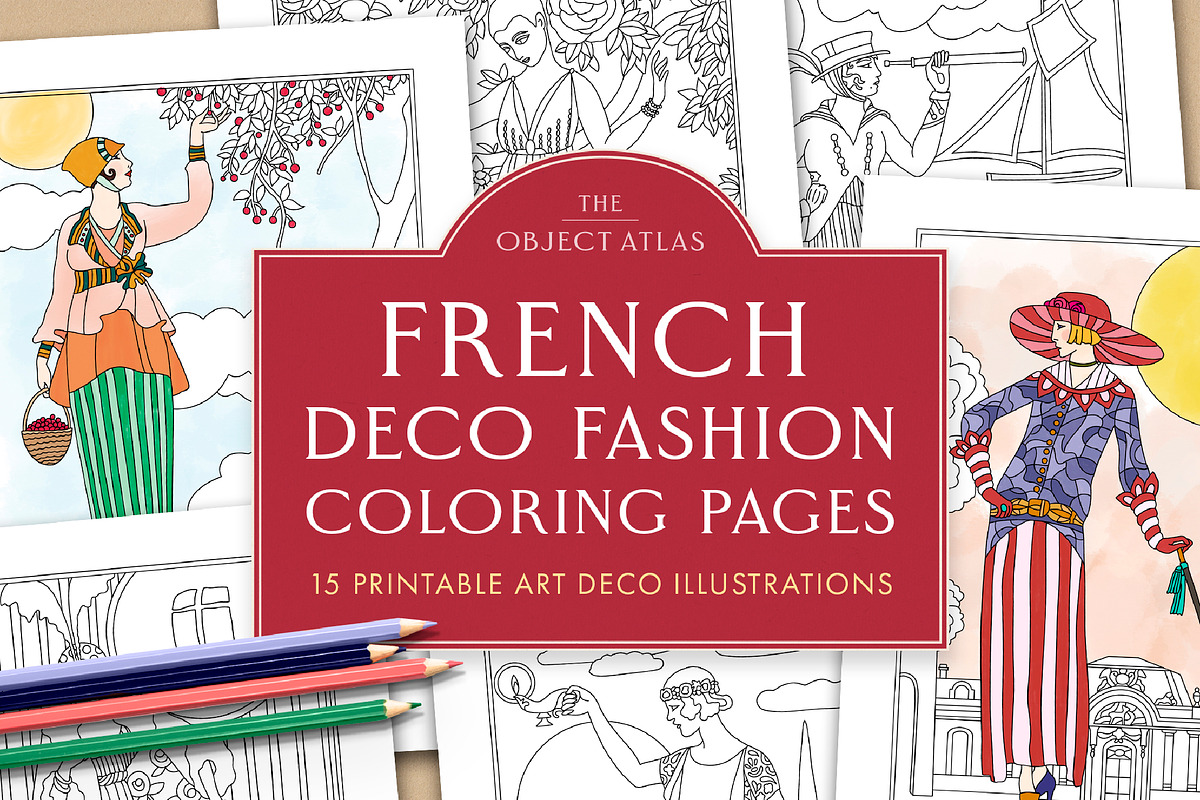 French Deco Fashion Coloring Pages, an Illustration by The Object Atlas (Photo 1 of 7)