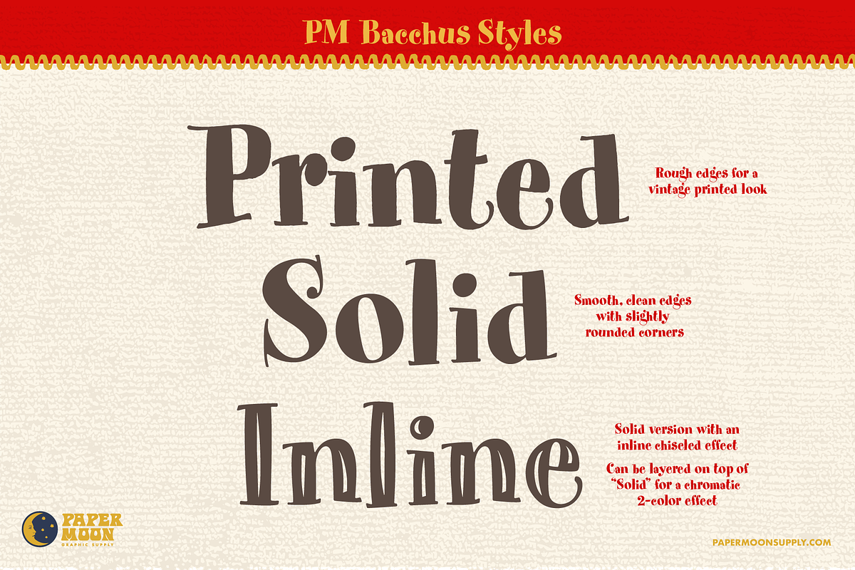 PM Bacchus Bouncy Retro Serif, a Serif Font by Paper Moon Graphic Supply (Photo 3 of 9)