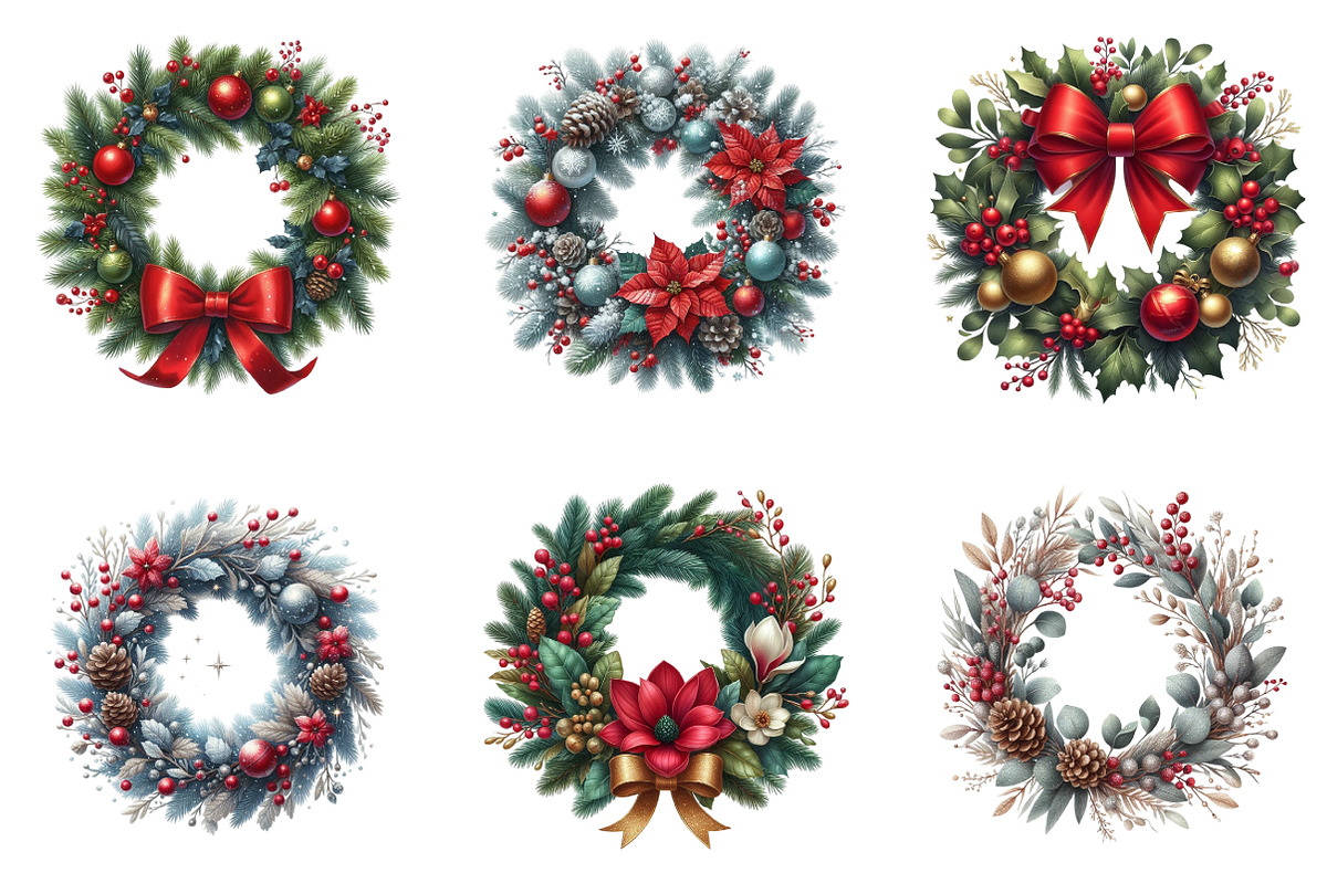 Christmas Wreath Clipart Bundle, an Illustration by SinaCreation (Photo 4 of 7)