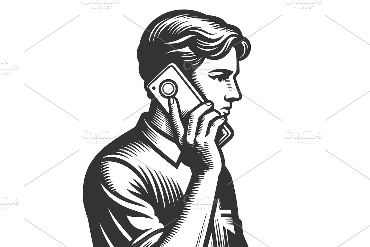 Young Man Talking on Smartphone in, a Person Illustration by AlexArt