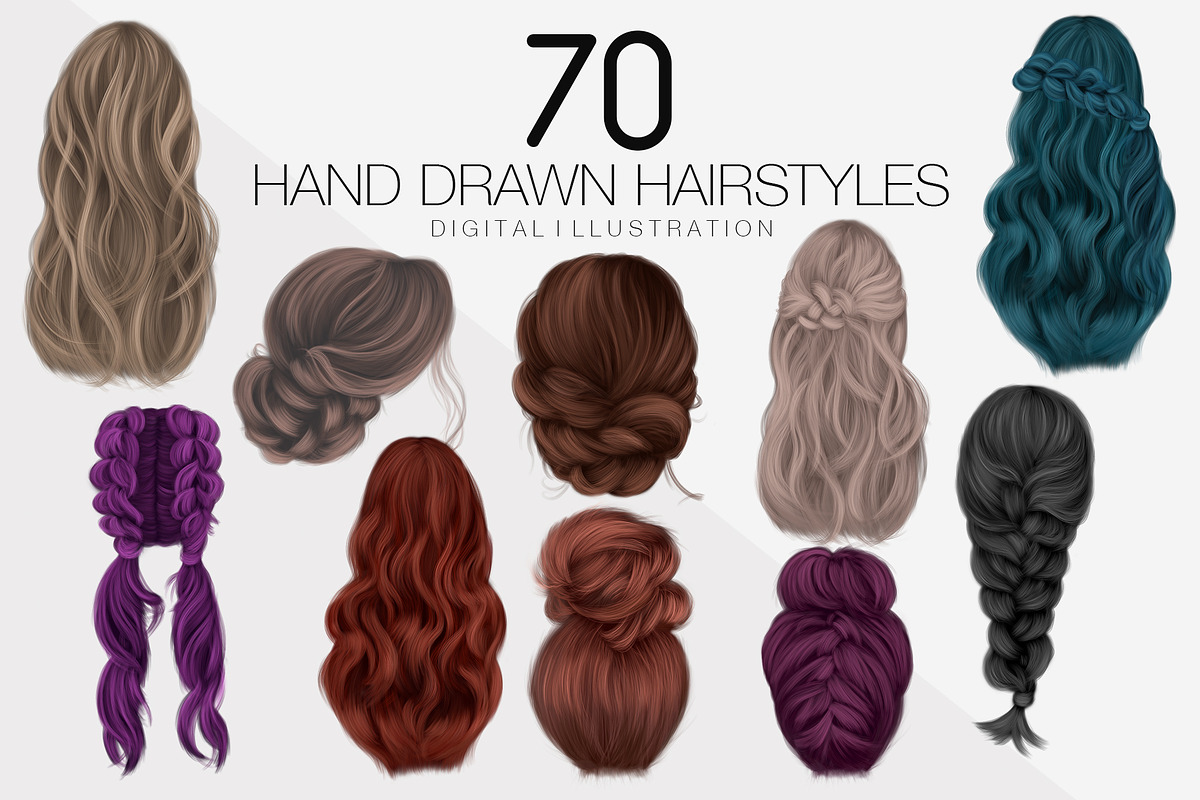 70 Hand Drawn Women's Hair Bundle, an Illustration by Type Maven (Photo 1 of 7)
