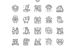 Children Protection Line Icons