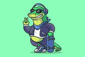 Cute Cool Crocodile With Skateboard