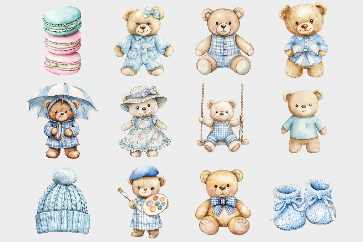 Watercolor Blue Teddy Bear Clipart, a Seasonal Illustration by Design Market (Photo 3 of 5)
