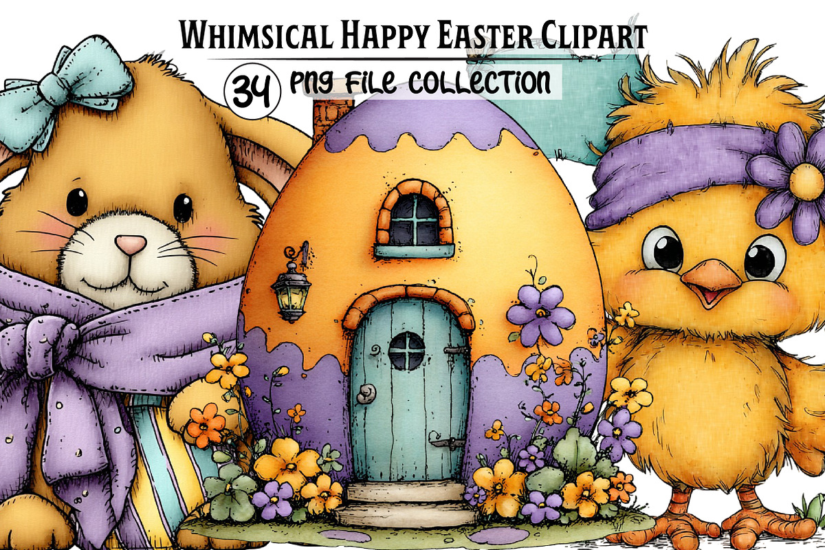 Whimsical Happy Easter Clipart, an Illustration by Dream Creation (Photo 1 of 5)