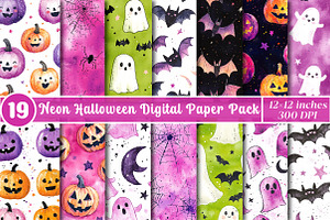 Neon Halloween Digital Paper Pack, a Pattern Graphic by SinaCreation