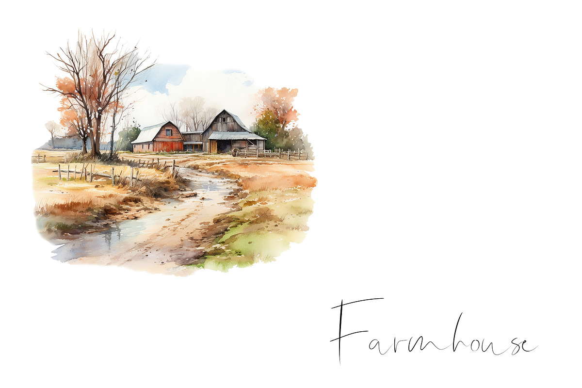 Watercolor farm clipart, fall png, an Object Graphic by KomtsyanTatyanaArt (Photo 5 of 5)