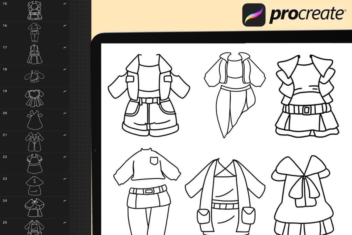 60 Procreate Chibi Clothes Stamp, a Brush Add-On by DrawingStoryShop (Photo 3 of 6)