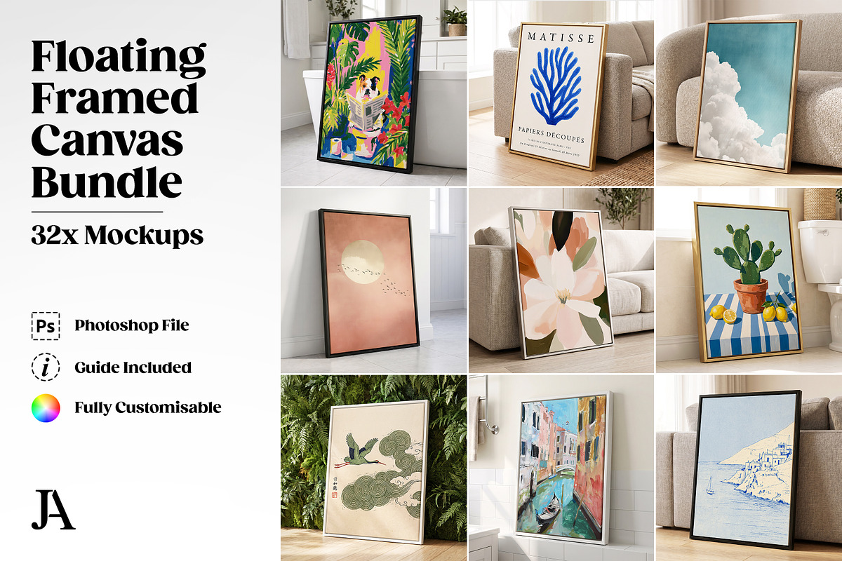 Framed Canvas Mockup Bundle PSD, a Household Mockup by Julian Adams (Photo 2 of 35)