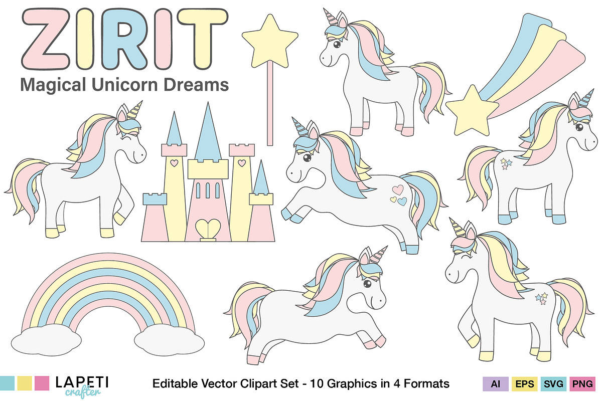 Cute Pastel Unicorn Clipart, an Animal Illustration by Lapeticrafter (Photo 1 of 8)