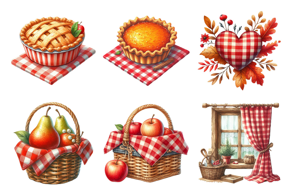 Red Gingham Autumn Clipart, an Illustration by Daily.Designs (Photo 4 of 5)