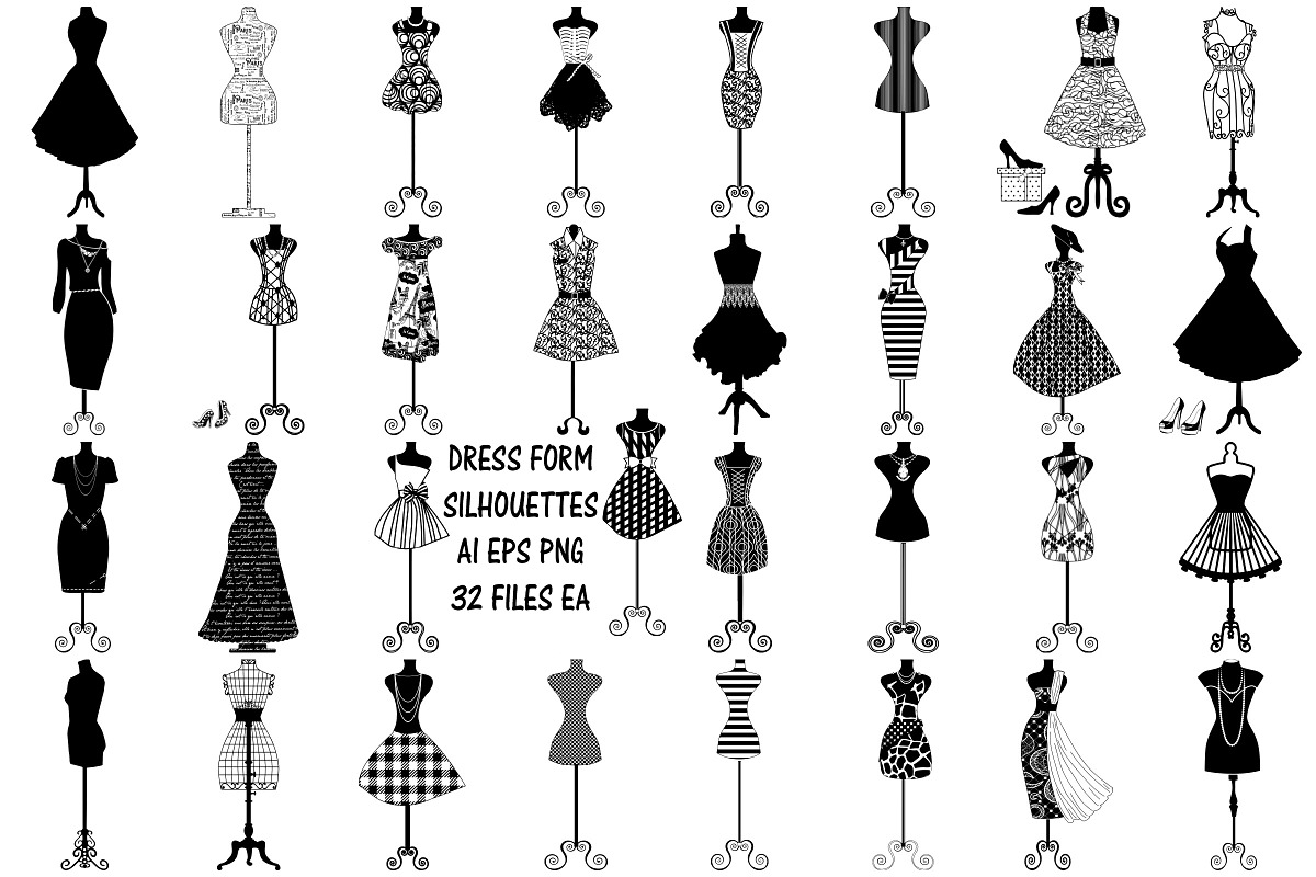 Dress Form Silhouettes AI EPS PNG, an Illustration by FrankiesDaughtersDesign (Photo 1 of 6)