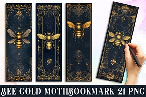 Gold Moth and Bees Printable Bookmar, an Illustration by Watercolor design